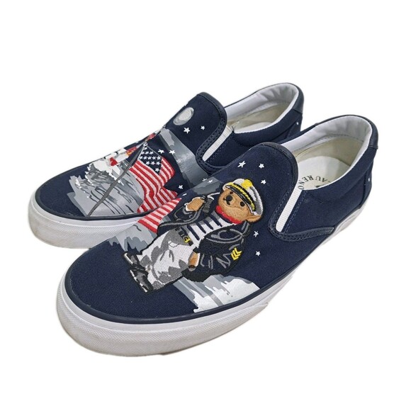 Polo Ralph Lauren Thompson P Men's 11 Bear Lighthouse Flag Slip On Canvas Shoes - Picture 1 of 10